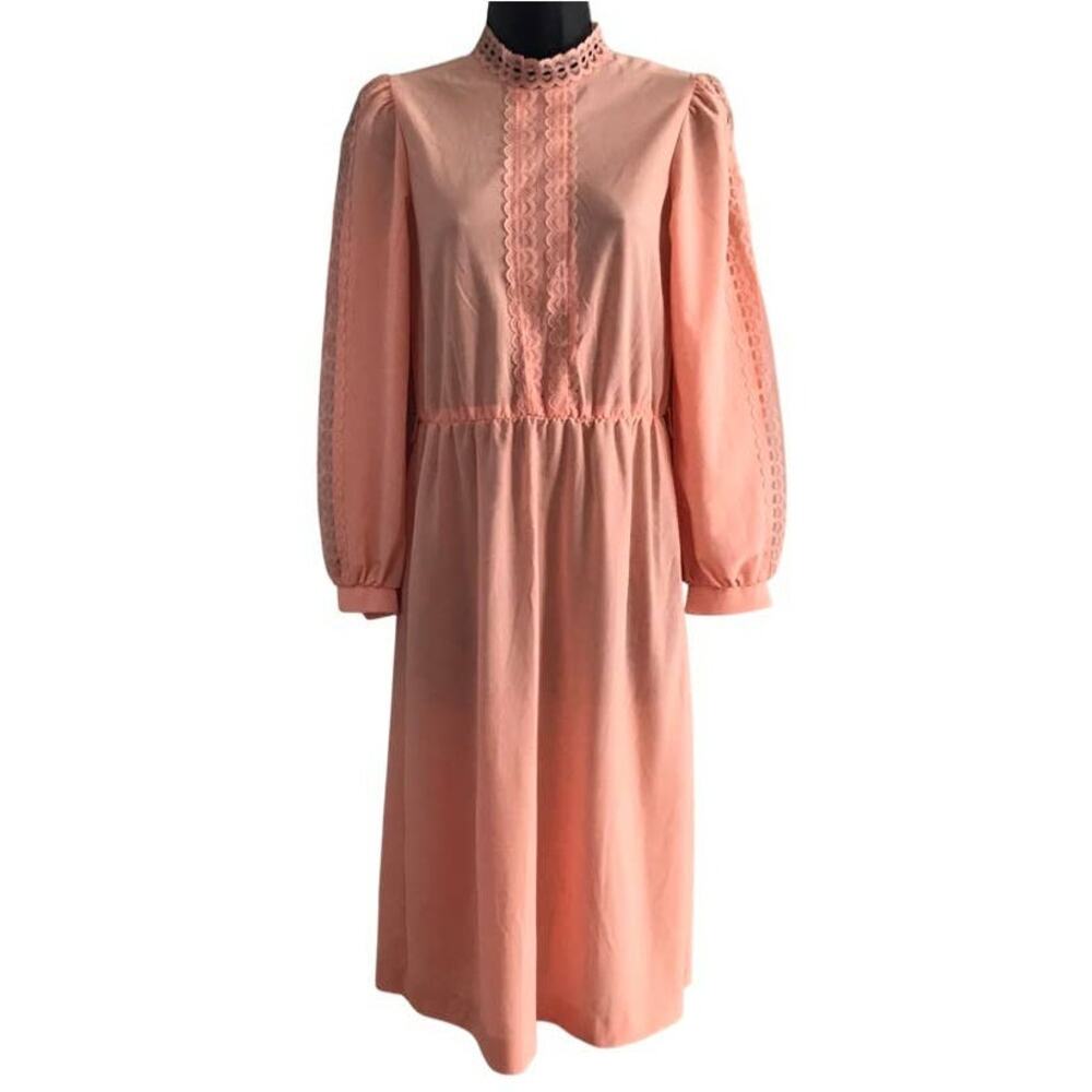 Vintage Peach JCPenney Long Sleeve Dress, 1980s Spring Dress Sz 4 or Small